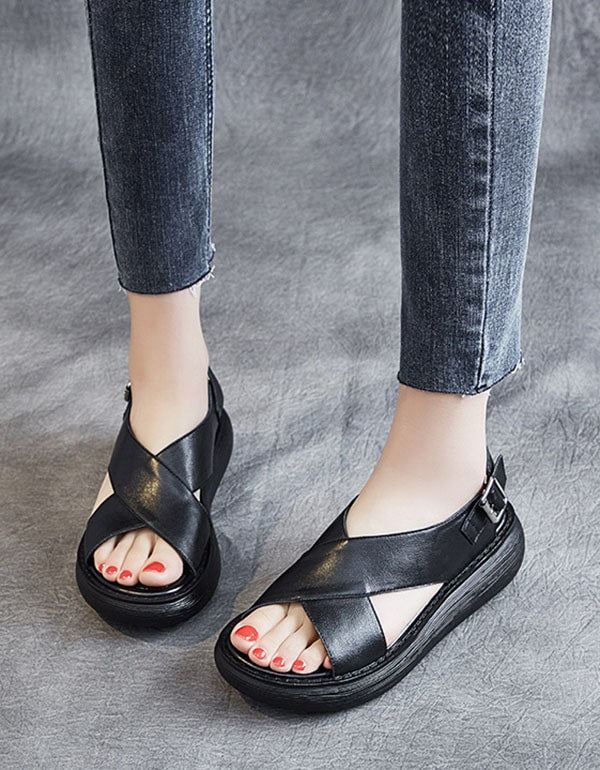 Summer Cross Strap Slingback Wedge Sandaler Vit