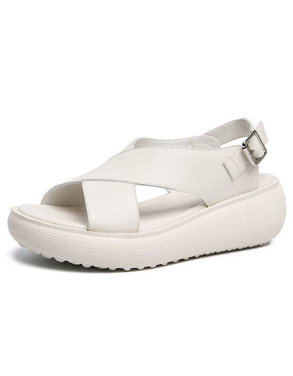 Summer Cross Strap Slingback Wedge Sandaler Vit