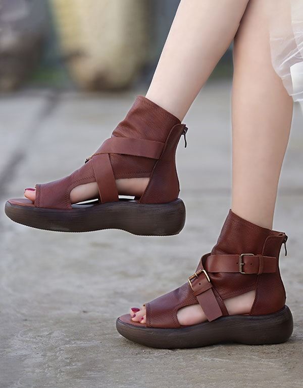 Summer Cut-out Ankel Retro Platform Sandaler