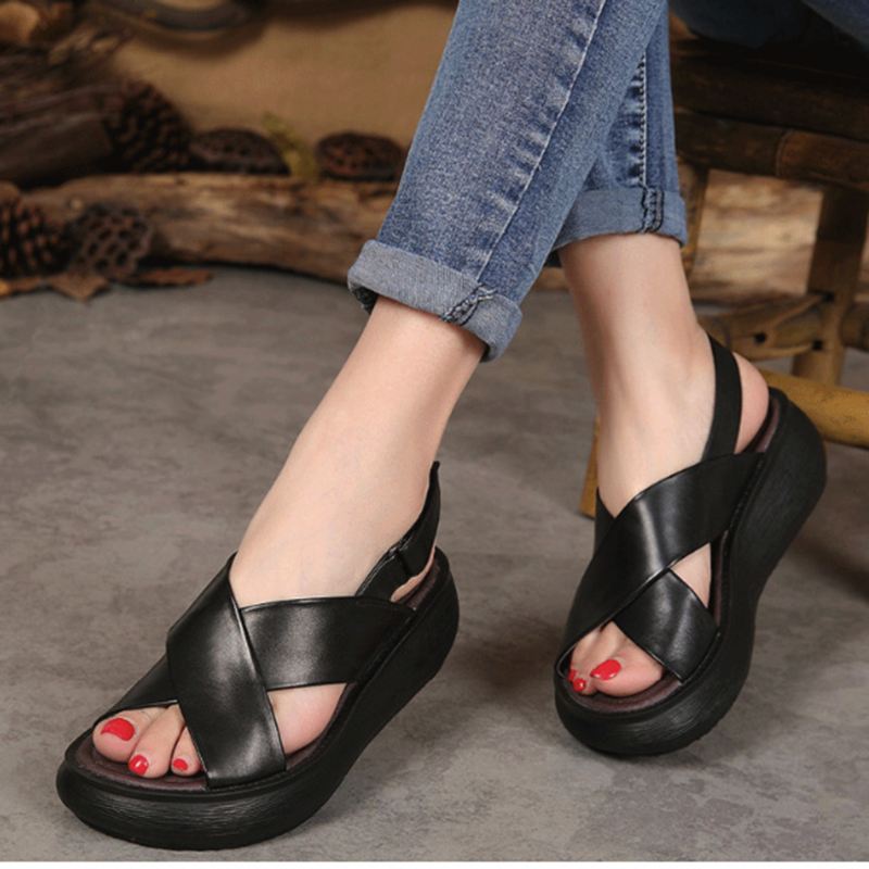 Summer Fish-toe Cross Strap Wedge Sandaler