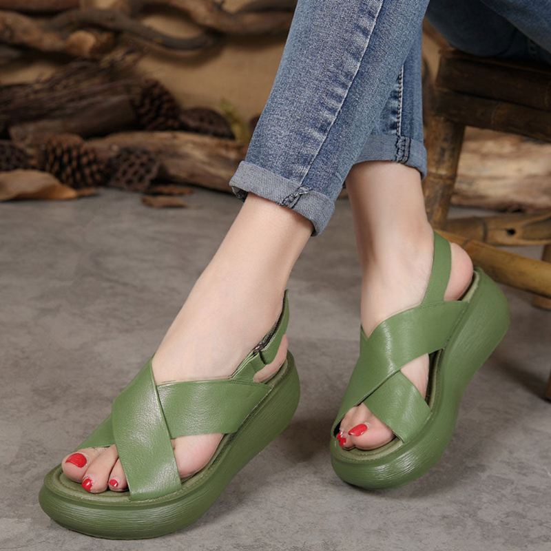 Summer Fish-toe Cross Strap Wedge Sandaler