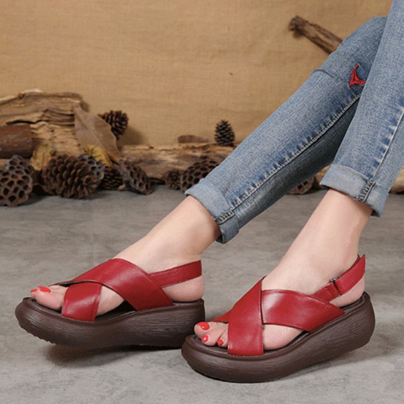 Summer Fish-toe Cross Strap Wedge Sandaler