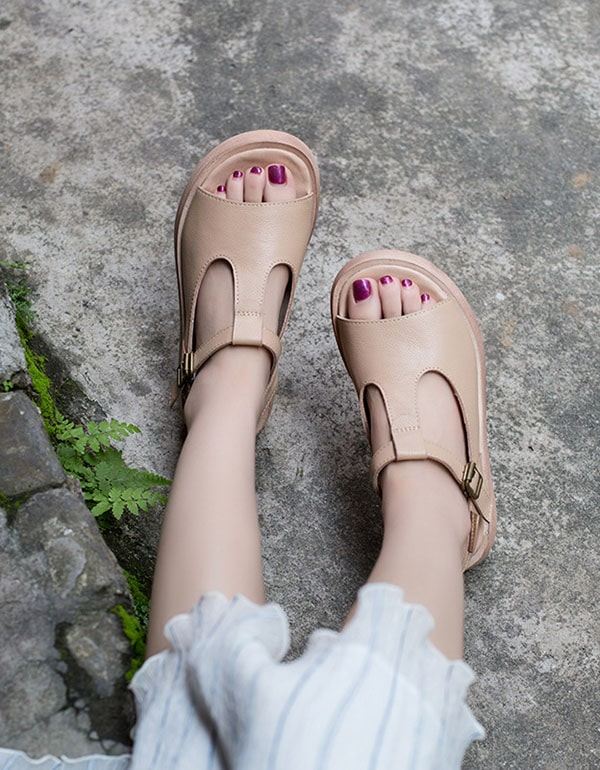 Summer Leather Open Toe Fashion Wedge Sandaler