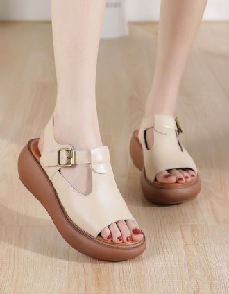 Summer Leather Open Toe Wedge Sandaler