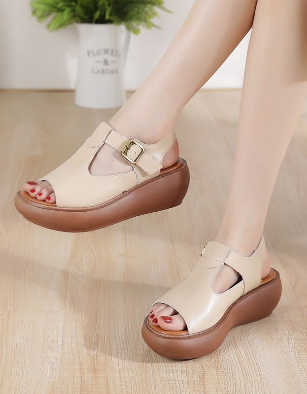 Summer Leather Open Toe Wedge Sandaler