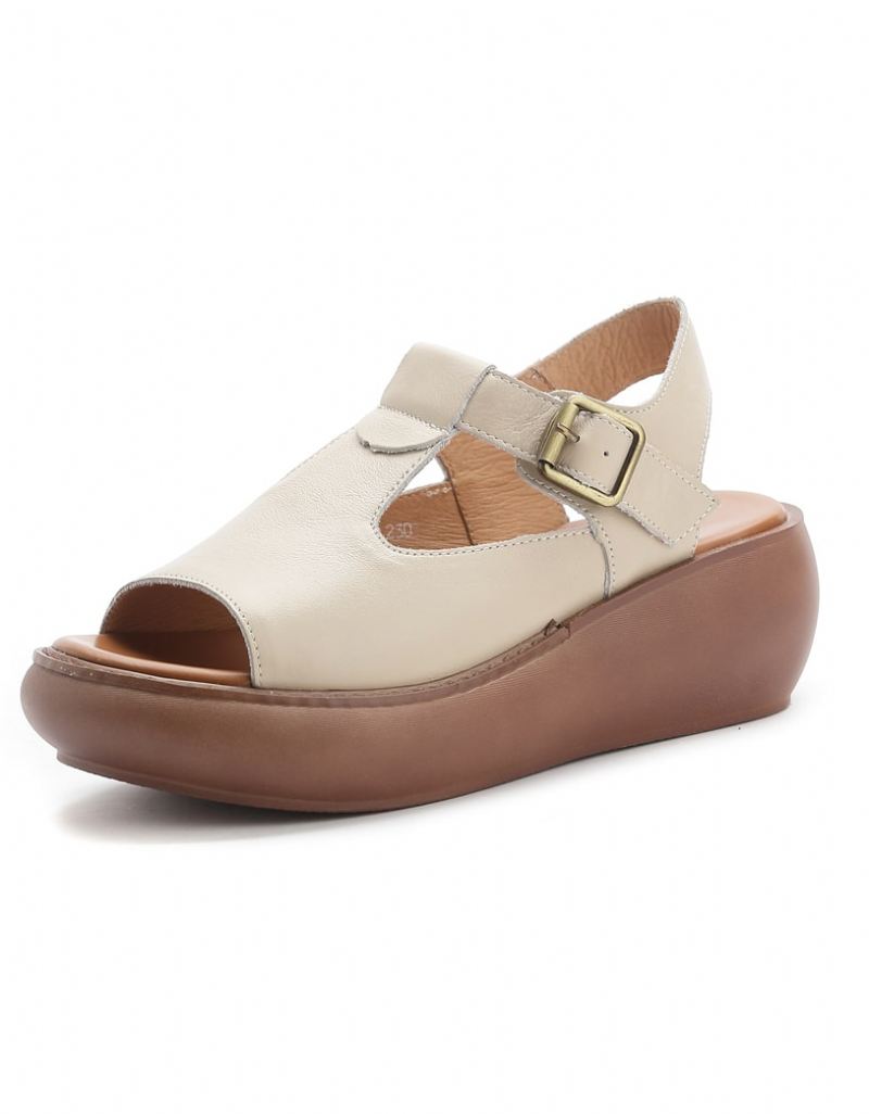 Summer Leather Open Toe Wedge Sandaler