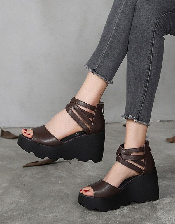 Summer Open Toe Cross Strap Wedge Sandaler