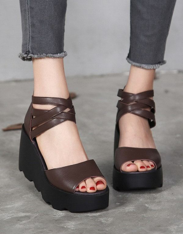 Summer Open Toe Cross Strap Wedge Sandaler