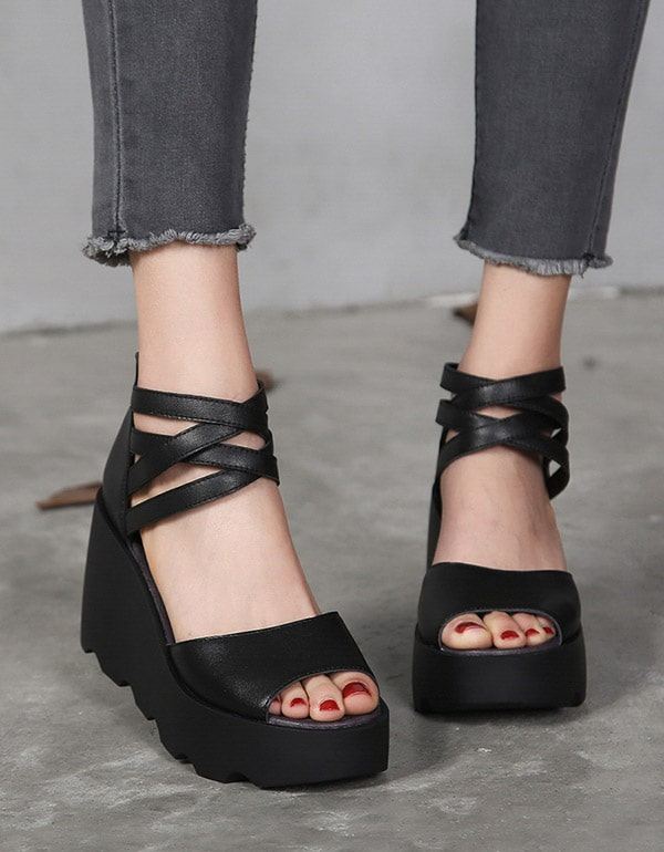 Summer Open Toe Cross Strap Wedge Sandaler