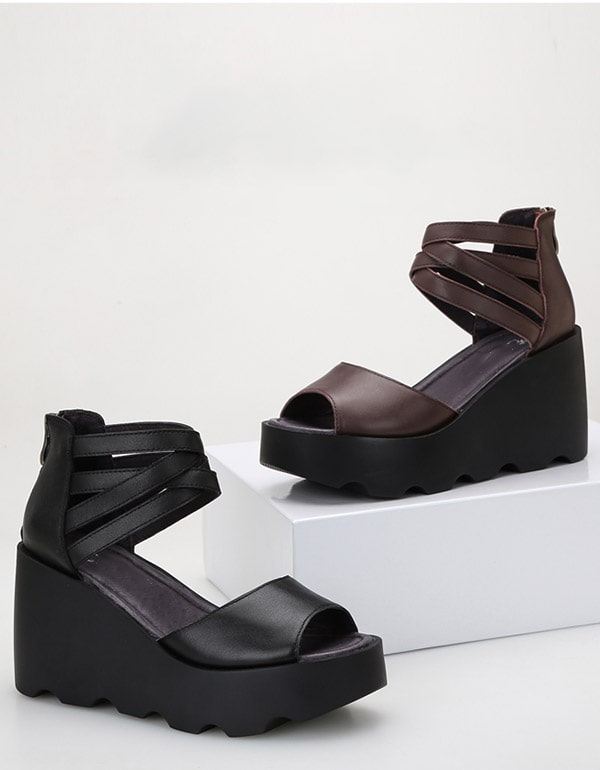 Summer Open Toe Cross Strap Wedge Sandaler