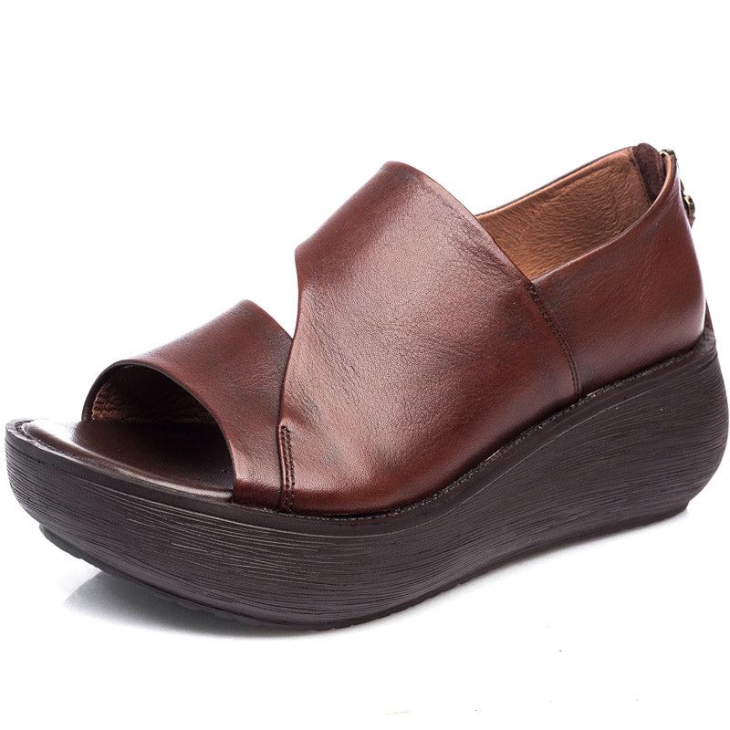 Summer Retro Läder Holiday Wedge Sandaler