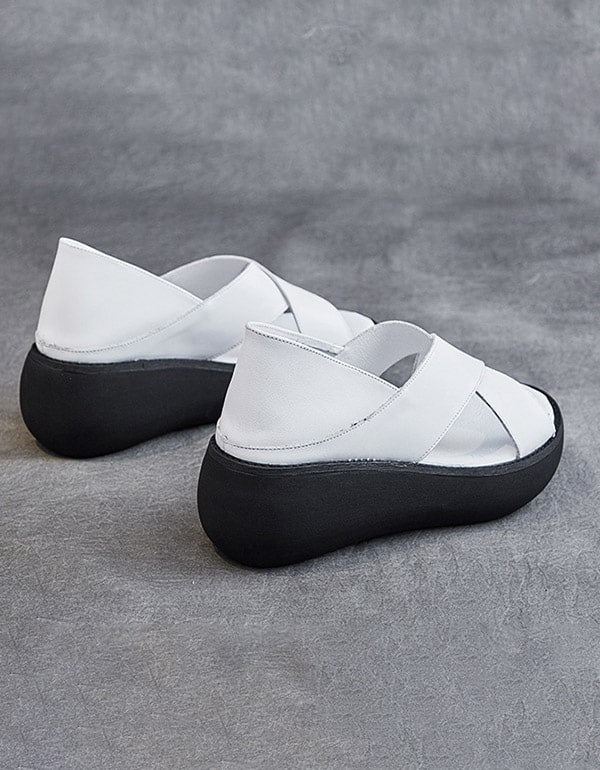 Summer Retro Läder Slip On Platform Sandaler