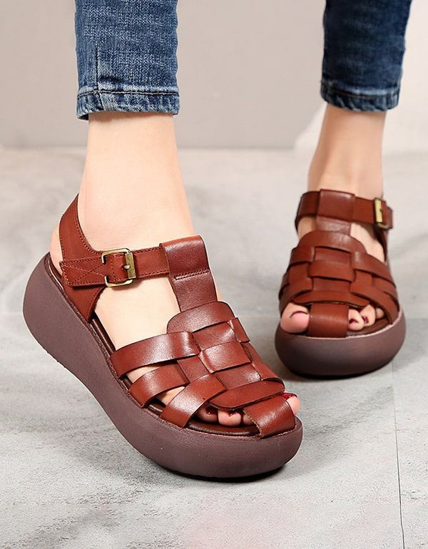 Summer Woven Retro Wedge Sandals Slingback