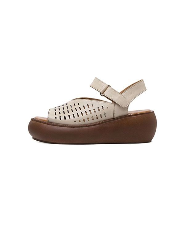 Vintage Wedge Summer Lädersandaler