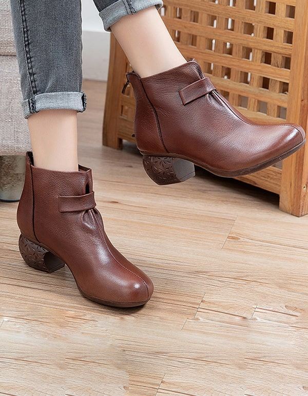 Autumn Comfy Vintage Läder Chunky Boots