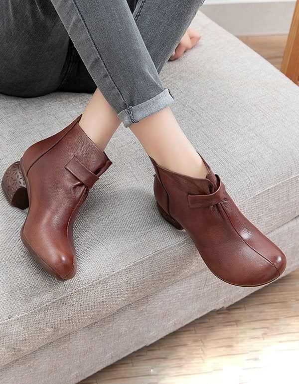 Autumn Comfy Vintage Läder Chunky Boots