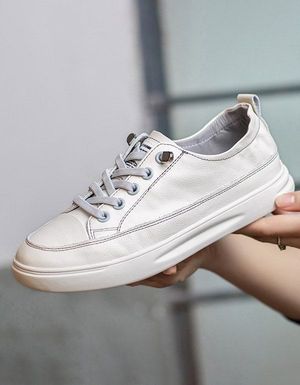 Casual Läder Sneakers För Dam Vita