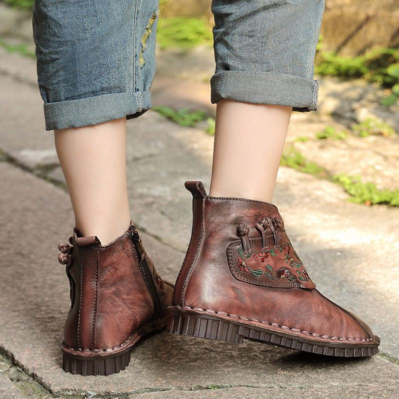 Casual Leather Retro Flat Short Boots | Present Skor