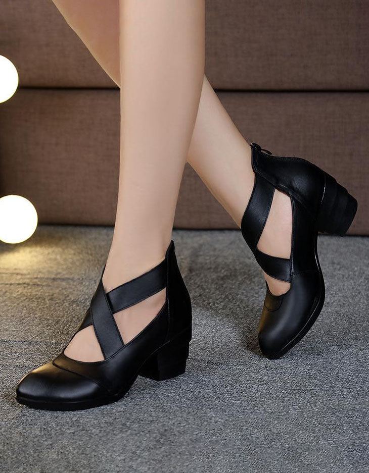 Handgjorda Cross Strap Summer Chunky Heels