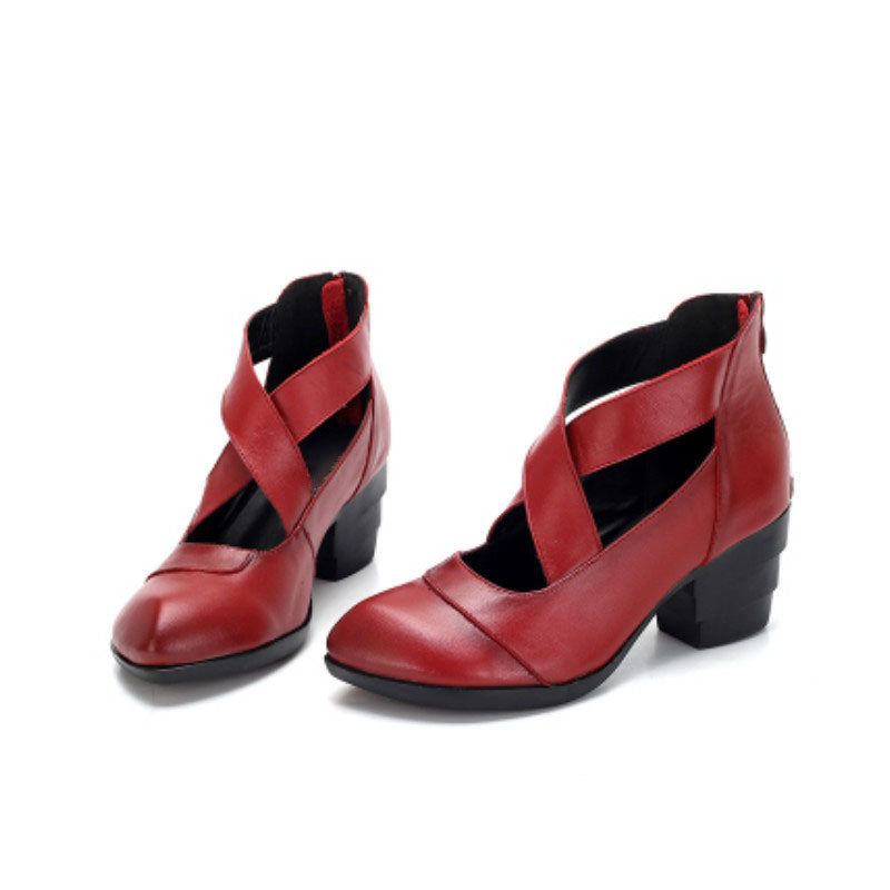 Handgjorda Cross Strap Summer Chunky Heels