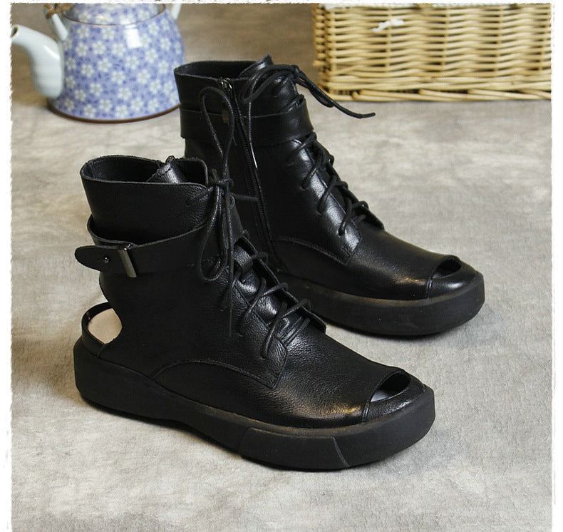 Handgjorda Retro Hollow Sandals Boots Med Öppen Tå