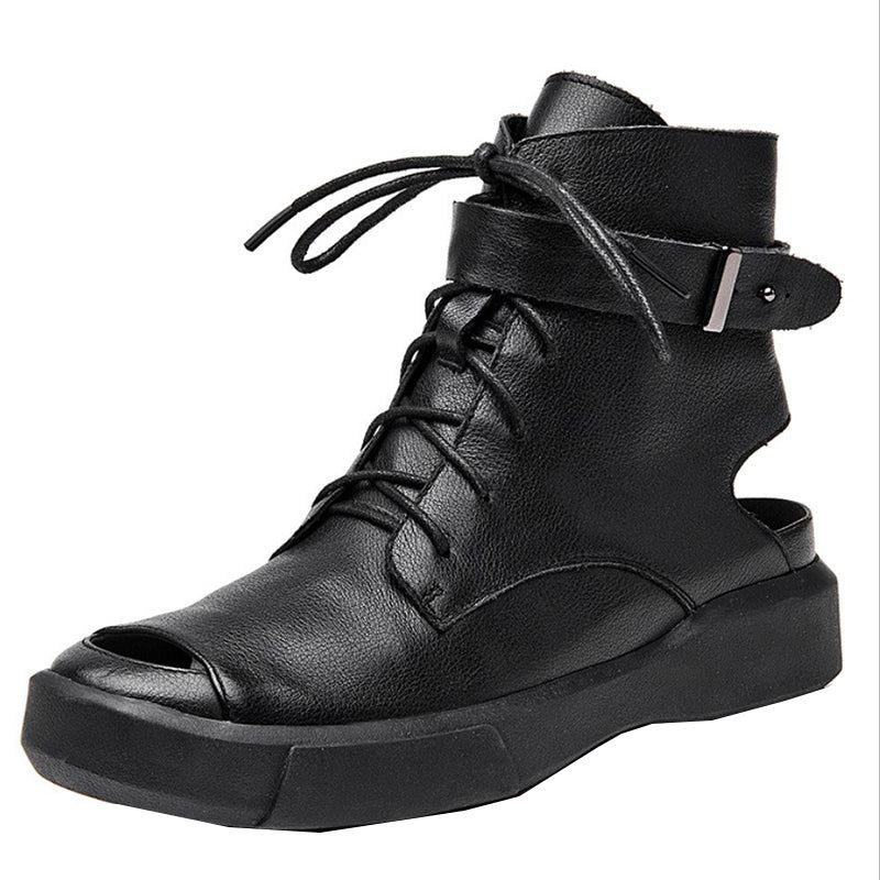 Handgjorda Retro Hollow Sandals Boots Med Öppen Tå