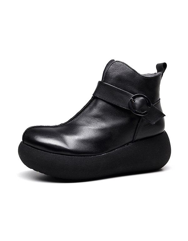 Kvinnor Retro Läder Spänne Plattform Boots