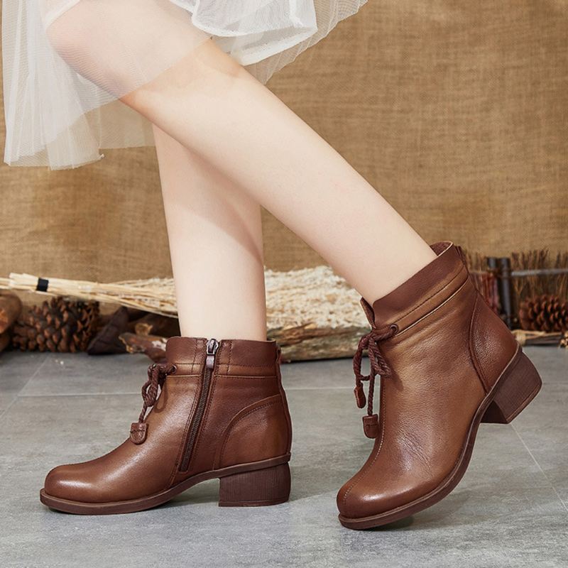 Läder Handgjorda Chunky Retro Short Boots