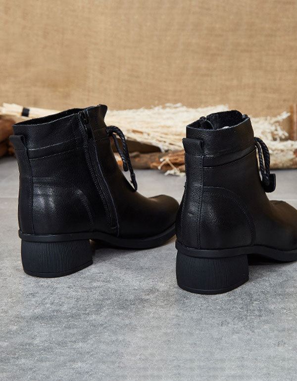 Läder Handgjorda Chunky Retro Short Boots