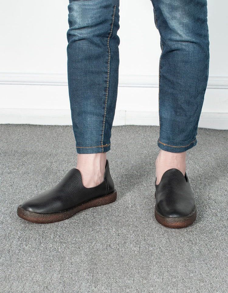 Mjukt Läder Slip On Retro Läder Flats För Män