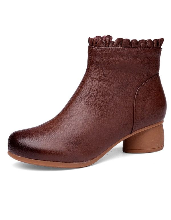 Retro Läder Dammode Chunky Boots