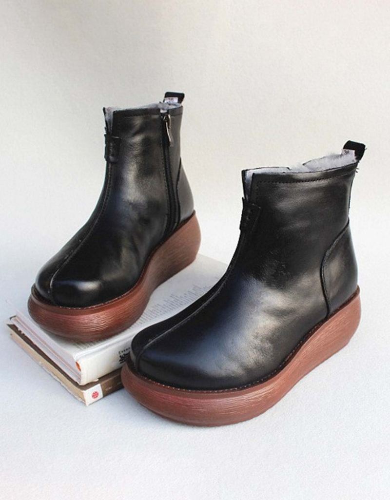 Retro Läder Vinterpäls Inside Wedge Boots | Present Skor