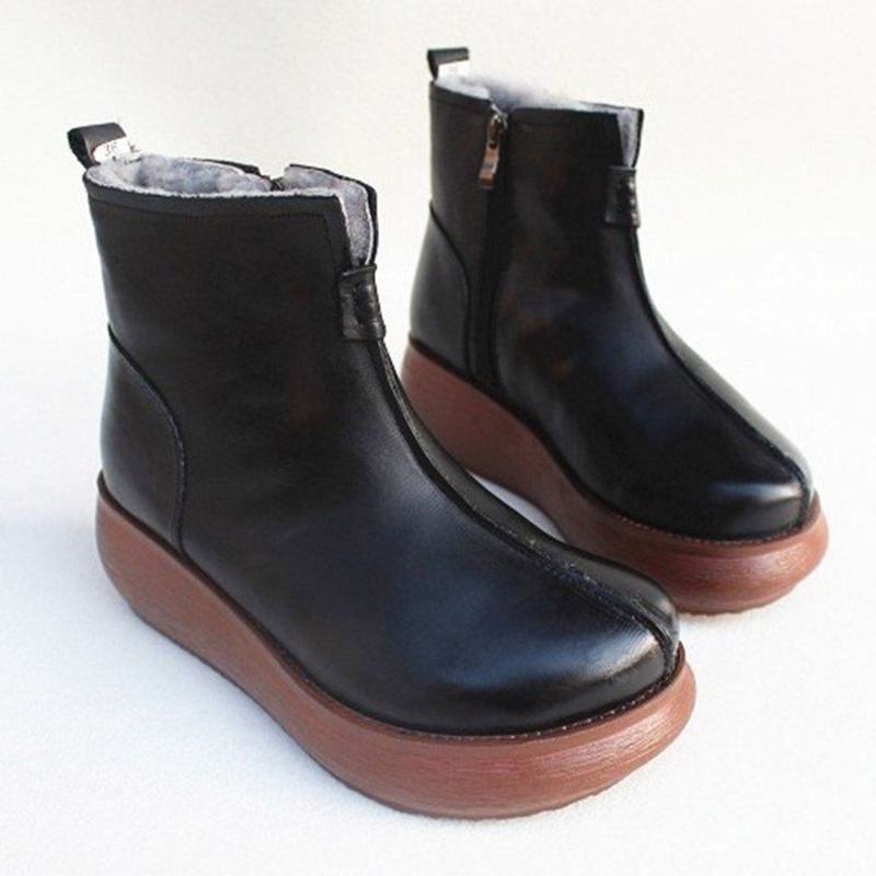 Retro Läder Vinterpäls Inside Wedge Boots | Present Skor