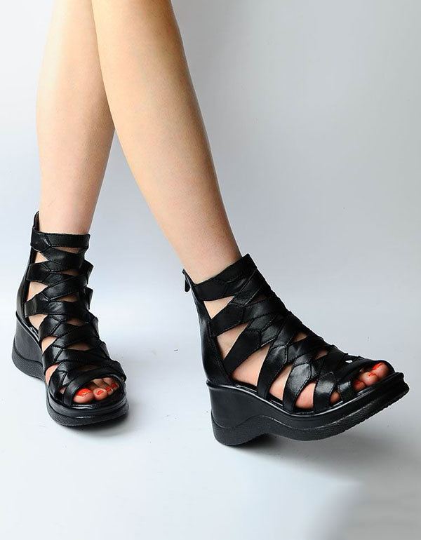 Retro Rome Style Ankel Strappy Wedge Sandaler