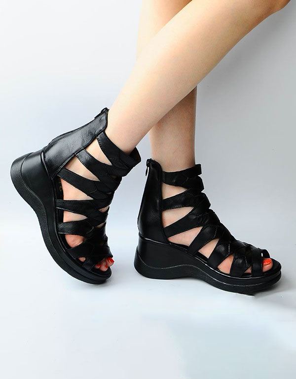 Retro Rome Style Ankel Strappy Wedge Sandaler