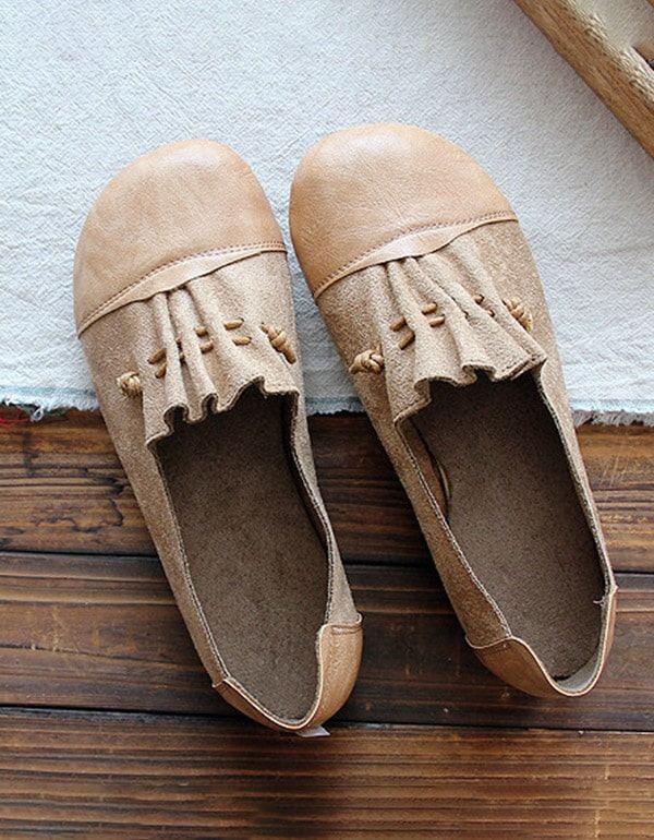 Round Head Mocka Retro Flat Shoes För Kvinnor