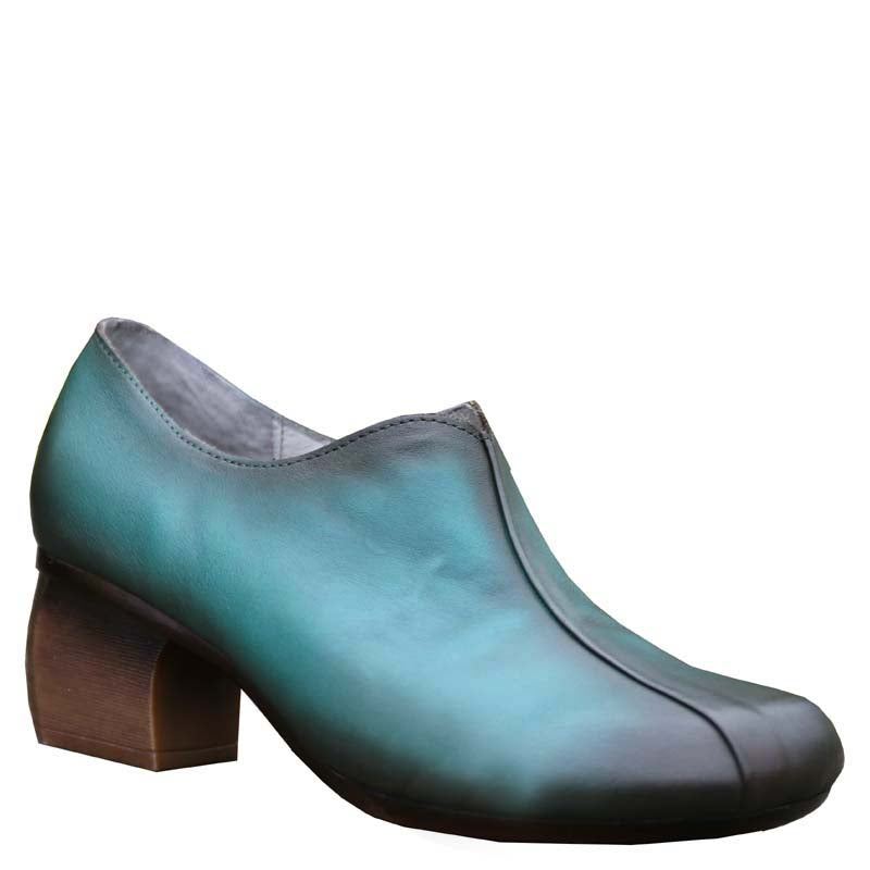 Spring Peacock Blue Vintage Chunky Heels