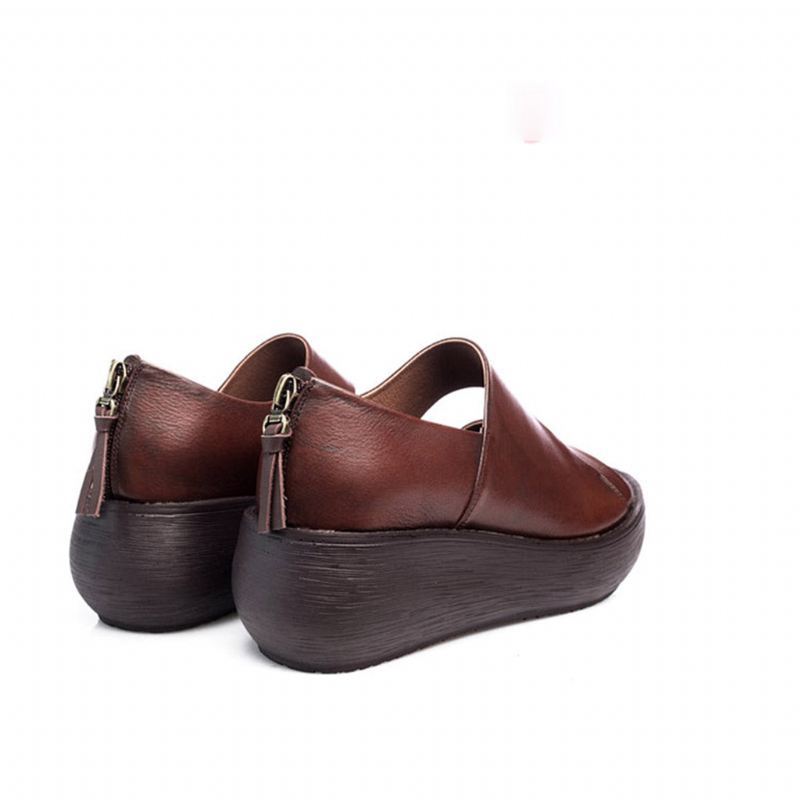 Summer Retro Läder Holiday Wedge Sandaler