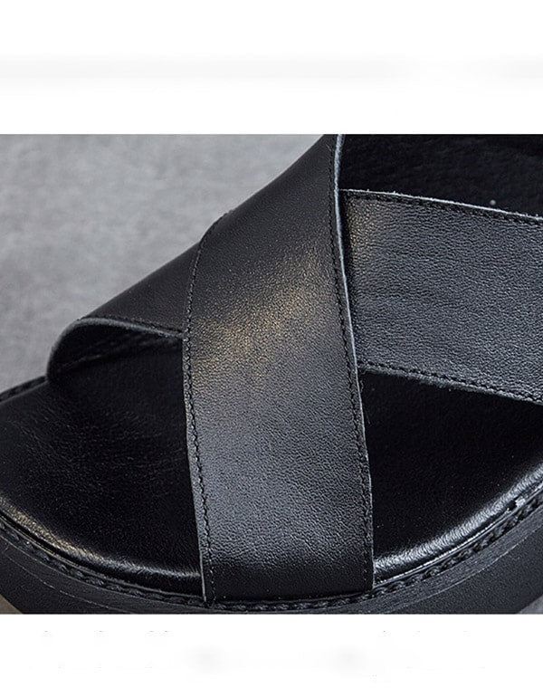 Summer Retro Leather Slip On Platform Sandaler